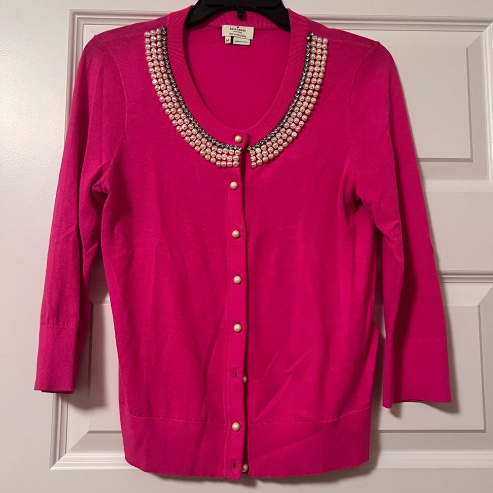 Kate Spade bright pink pearl Cardigan